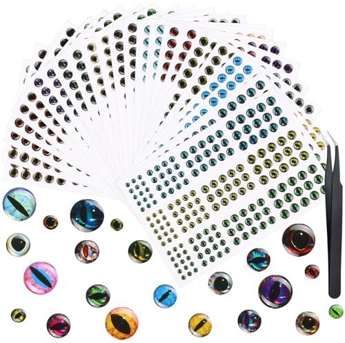 Skylety 2196 Pcs Fishing Lure Eyes 3D Artificial Eyes Stickers Assortment with 1 Piece Tweezer for Fishing Baits DIY Accessory, 3/4/ 5/6 mm