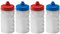 Foxberry 300ml Children's Small Refillable Water Bottles - 4 Pack - Hands Free Lid - Leakproof Spout - BPA Free - Blank For DIY Branding and Decoration - Dishwasher Safe - (Red Blue Lids)