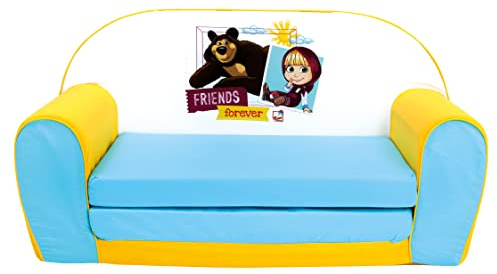 Sofá infantil Masha y el Oso, sofá cama abatible para la habitación de los niños (sofá infantil abatible, apto a partir de los 18 meses, dimensiones de transporte: 78 x 42 x 36 cm), multicolor