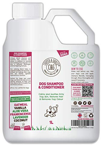 Dog Shampoo & Conditioner 1L - Grooming for Sensitive Skin, Itchy Skin, Smelly Dogs - Anti-Itch, Anti-Bacterial & Anti-Fungal Formula - Soothes & Restores Coat