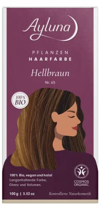 Ayluna Naturkosmetik Pflanzenhaarfarbe Hellbraun Nr. 65, 100 % bio, vegan, halal, 100 g