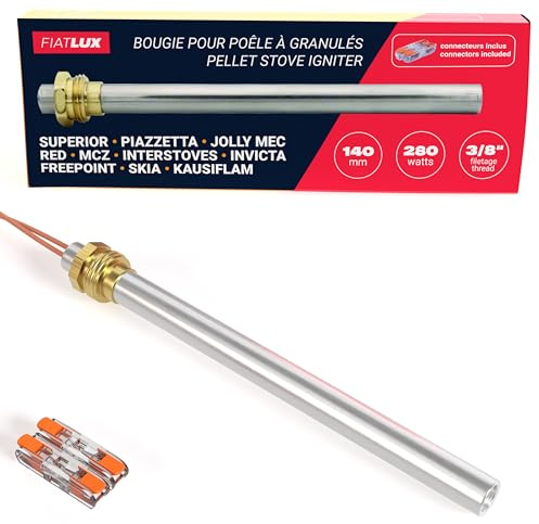 FIATLUX Bougie poêle à Granulé MCZ / Superior / Piazzetta / Jolly Mec / RED / Interstoves / Invicta / Freepoint / SKIA / Kausiflam (140/150mm - 280W - filetage 3/8'), (FL-0002)