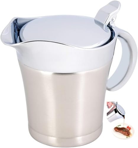 Pot à sauce en acier inoxydable, pot à sauce isotherme en acier inoxydable bateau à sauce double isolation avec couvercle, pot à sauce isotherme pour la cuisine familiale Restaurant (450 ML)