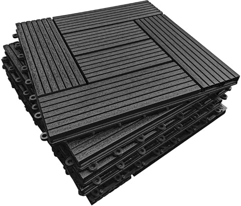 CLICK-DECK Composite Decking Tiles 30x30cm Interlocking Outdoor Deck Tiles | Patio, Balcony, Roof Terrace & Hot Tub | Easy Installation | Low Maintenance, Weather-Resistant (18 Tiles, Ebony Mosaic)