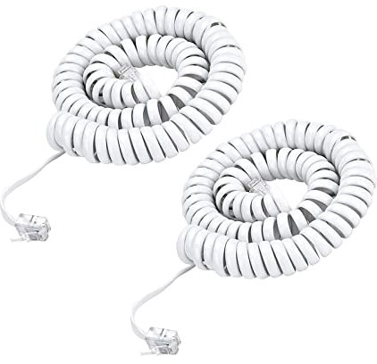 Lot de 2 câbles téléphoniques en spirale RJ9 (4P4C) pour téléphone fixe à domicile, bureau à domicile, connecteur de téléphone enroulé
