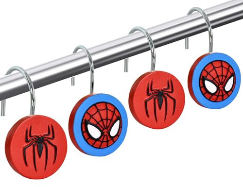 CTOHN 12 ganci per tende a forma di ragno, ganci decorativi per doccia a tema Super Spider, in acciaio inox, ganci decorativi per doccia per bagno