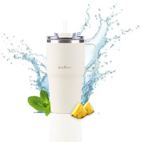 ROSMARINO Thermobecher 580ml Edelstahl Kompakter Isolierbecher | Hält 11h Kalt & 7h Warm | Thermosflasche mit Strohhalm | Auslaufsicher & BPA-frei | Kaffeebecher To Go
