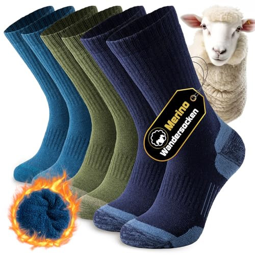 Niorasen Merino Wandersocken Herren Damen, 3 Paar Outdoor Trekkingsocken, Merinowolle Sportsocken Laufsocken Sneakersocken Atmungsaktiv Dicke Thermosocken für Herren Damen