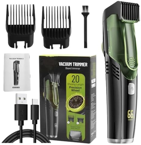 Afeitadora eléctrica – Recortadora de barba con aspiradora | Afeitadora impermeable IPX6 húmeda y seca con 2 peines, afeitadora portátil para bigote y cara para hombres