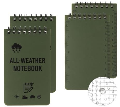 CPENG Wasserdichtes Notizbuch,4er-Pack Notizblöcke Mit Spiralbindung,Wetterfester Notizblock,7.6 X 12.7 cm,Notizbuch mit Zoll- und Zentimeterskala,Reiseerlebnisse Aufzeichnen Oder Felddaten Sammeln A