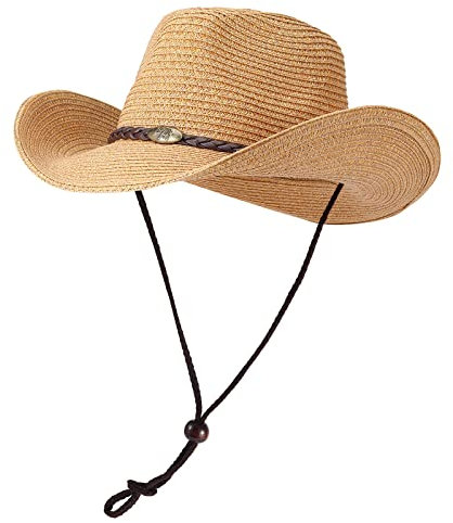 MivBuks Strohhut Herren Sommer Cowboy Hut für Herren Damen Sommerhut Westernhut UV Schutz onnenhut Panama Hut (DE/NL/SE/PL, Alphanumerisch, Einheitsgröße, A-Khaki)
