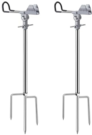 AVCMOTO 2 Pcs Fishing Rod Holder, 360 Degree Adjustable Fishing Pole Holders for Ground, Multifunctional Stainless Steel Beach Fishing Rod Holder Fishing Gifts for Men (Silver)