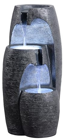 Teamson Home Fontaine Moderne 3 Niveaux Cascade exterieure LED Douce reglable urne Decorative Noir