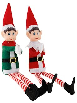 Cosy Home Figurine Elfe Noël en Textile,Rouge Vert, H36 Cm, Assortis