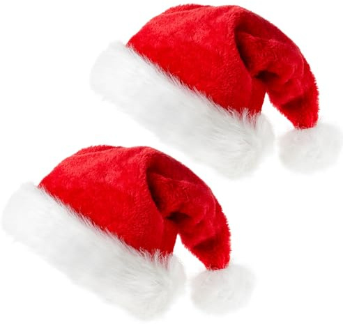 WenYa Santa Hat, 2 Pack Unisex Velvet Comfort Christmas Party Hat Thicken Classic Fur for Christmas New Year Party Supplies Festive Holiday Gifts
