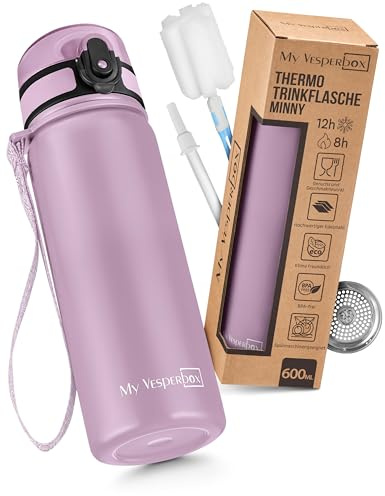 MY VESPERBOX® Edelstahl Thermosflasche Kinder [INK. STROHHALM & SIEB] - Isolierflasche für Jungen & Mädchen - Thermo Trinkflasche für Kindergarten & Schule - Auslaufsicher - BPA FREI