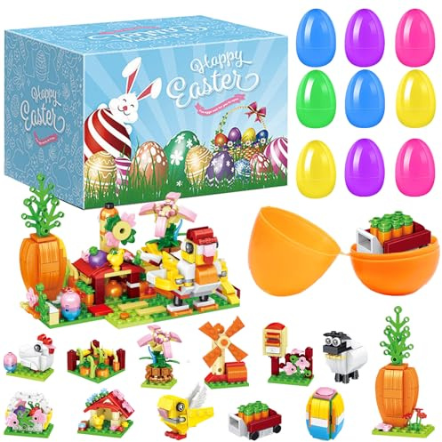WENAUANG Set di 14 mattoncini da costruzione di Pasqua, mini fattoria, mini giochi fai da te, decorazioni di Natale creative, regalo per bambini