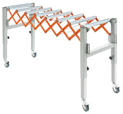 Wawuwao Adjustable Conveyor Roller Table, 130cm 110Lbs Flexible Extendable Conveyor Table, Orange Conveyor Roller Stand for Industrial Transport