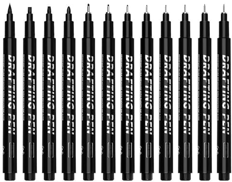 Stylos à Dessin & Pinceau – Fineliner Noir 0,2mm à 3mm + Pointe Brosse – Fineliner Stylo Calligraphie pour Croquis, Manga, Illustration & Lettering – Encre Noire Indélébile, Résistante à l'Eau