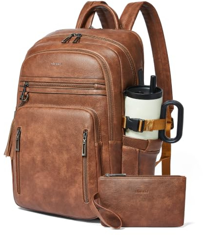 Shrrie 28L flygplanskabinväska, handbagage, under sätet, bärbar 17-tums ryggsäck med USB-port, affärs- och vardagsväska, perfekt för resor och skola, Tvåfärgad brun