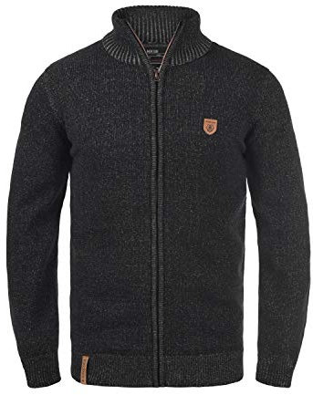 Indicode IDAndy Herren Strickjacke Cardigan Grobstrick Pullover mit Stehkragen Reißverschluss Baumwollmischung Regular fit, Größe:2XL, Farbe:Black (999)