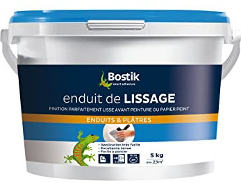 Bostik Enduit de Lissage en Pâte, Prêt à l'Emploi, Application Facile, Usage Intérieur, Seau de 5 kg, Blanc