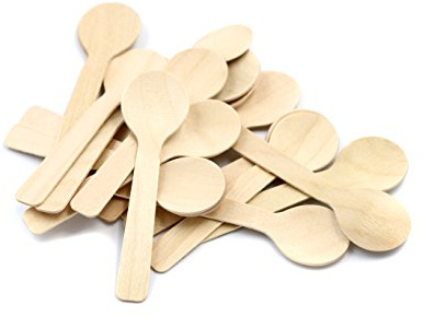 COOBL 3.9 Inches Mini Kitchen Wooden Ice Cream Dessert Spoons Disposable Wood Cutlery Tableware,Pack of 100