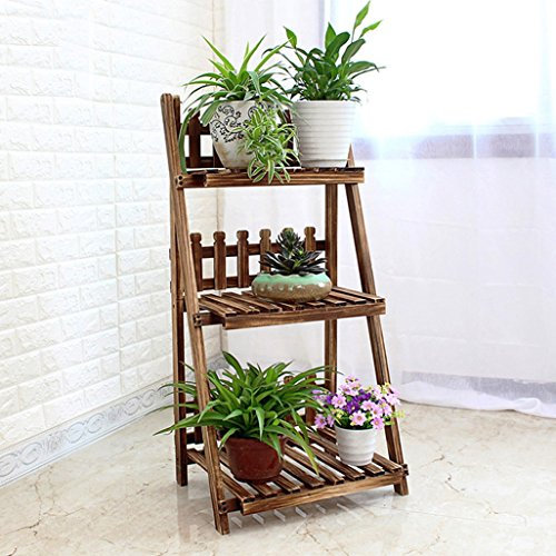 Estantes de flores de escalera de 3 niveles de madera con cerca para macetas Soportes de flores de esquina Estante de almacenamiento de jardín para interiores o exteriores Sala de estar, balcón 50x37x