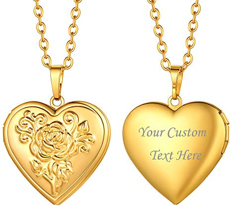 Suplight Collana con medaglione a forma di cuore, oro 18 carati, placcato platino, cuore e fiore, con catena regolabile da 50,8 cm, gioielli personalizzati per donne e ragazze