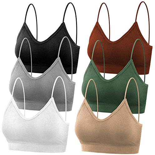 selizo Padded Bralettes for Women, 6 Pcs Sports Bras Women Pack, V Neck Cami Bando Bra Girls, L-XL
