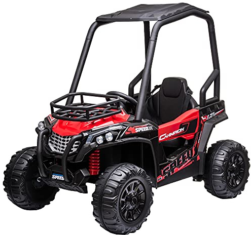 HOMCOM Macchina Elettrica per Bambini 12V, Velocità 3-6km/h, Quad Elettrico Mini con Doppio Motori, USB, Lettore MP3 e Telecomando, 118x76x104cm, Rosso e Nero