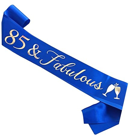 Elegemma 85th Birthday Sash, Blue & Silver, 85 Birthday Decorations, Party Accessory for Women & Men