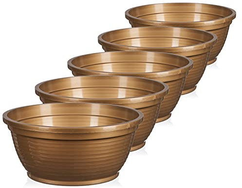 Tymar Grabschale, 5 Pack, Blumenschale,Pflanzschale, runde Schale, Kunststoff, Pflanztopf für Garten, Balkon, Terrasse (Gold, ø 13 cm)