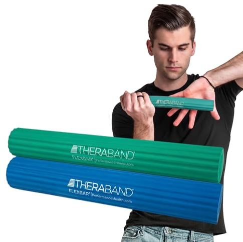 THERABAND FlexBar, Hand, Flex Therapy Bar, Elbow, Wrist, 2-Pack, Green/Blue