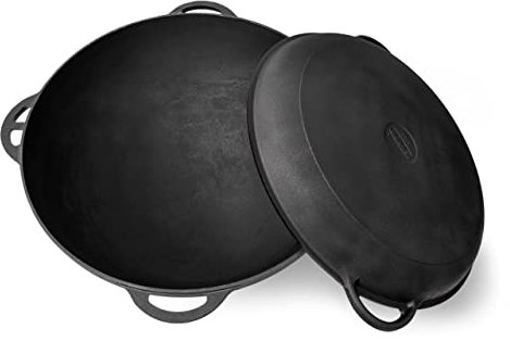 Dutch Oven Topf mit Deckel (18 Quarts (17L) - Gusseisen Dutch Oven - Gusseisen Kochgeschirr Set - Usbekisch Kazan Gusseisen - Premium Camping Kochgeschirr - 2 in 1 Deckel als Bratpfanne + Kessel