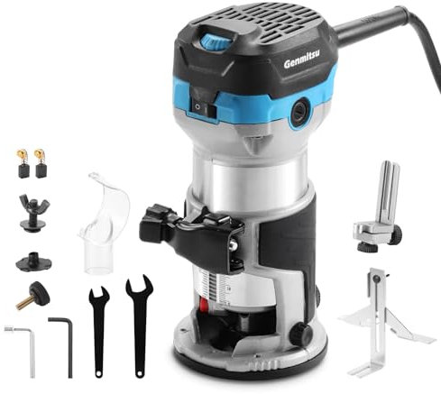 Genmitsu 1.25 HP Fresadora, Herramienta compacta para madera con base fija, 6 velocidades variables 10000-30000 R/MIN, con 1/4 Collet, perfecto para CNC y proyectos DIY