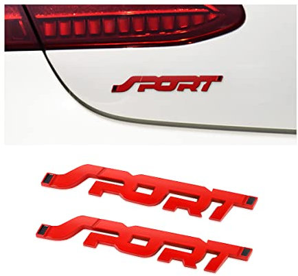 JNNJ 2 Piezas 3D Emblema Sport del Coche, Emblema De Metal Etiqueta Engomada para Coche, Metal Emblema Fender Trunk Insignia Pegatina, Decoración Exterior del Vehículo De Reemplazo Adhesivo(Rojo)