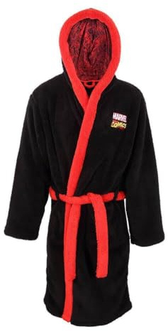 Heroes Inc. Marvel Comics Logo Adult Fleece Black Dressing Gown - Sizes Small - X Large (MAR03882DGBSM, UK, Alpha, S, M, Regular, Regular)