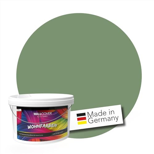 WALLCOVER hochwertige Wandfarbe für Innen | Olivgrün | 1L für 8m² | Hochdeckende Innenfarbe Matt (Klasse 1) | Profi Qualität aus Deutschland
