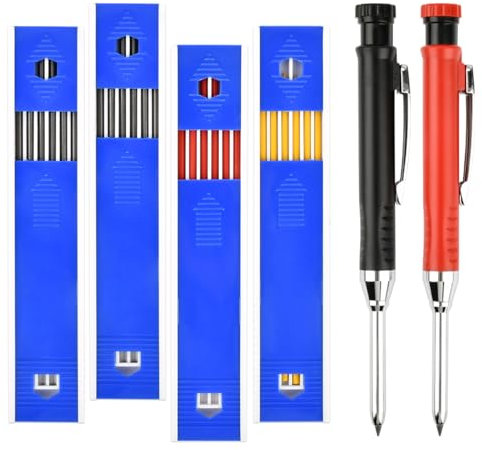Tieflochmarker Bleistift Baustelle Set 26 Stück, Zimmermannsbleistifte Bleistifte Tischler Werkzeug Bohrlochmarker Druckbleistift, Tischler Bleistift Tiefenlochmarker (24 Ersatzminen 2,8mm + Spitzer)