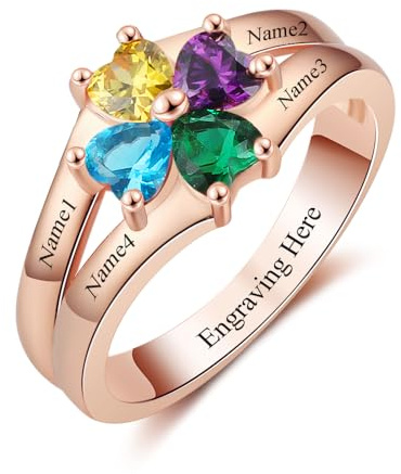 Amsgedhie Bague pour dames avec gravure argent 925 Bague personnalisée avec pierre précieuse et nom, cœur zirconia, bijoux pour dames, cadeau surprise
