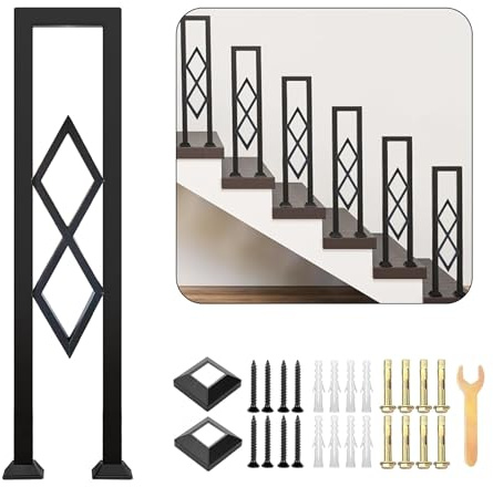 Rampe d'escalier Moderne Intérieur, Main Courante Antidérapante en Forme de U, Balustrade Décorative en Diamant avec Kits d'installation Rambarde Sécurité pour Couloir Porche Jardin (Noir, 100cm)