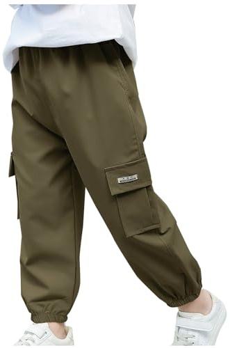 Pantalon Chandal Niño,Pantalones Cargo Largos para Chicos con Bolsillos Pantalones de Ocio Informales Cintura Alta Elástico Jogger Pants Color Sólido Cómodos Pantalón Deportivos para Trekking