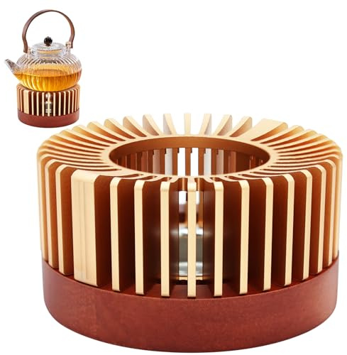 Inmorven Teapot Warmer, Aluminum Tea Warmer with Wooden Base, Candle Heater for Heating Tea, Coffee, Milk, Food,Camping and Traveling, Suitable for All Teapots-S