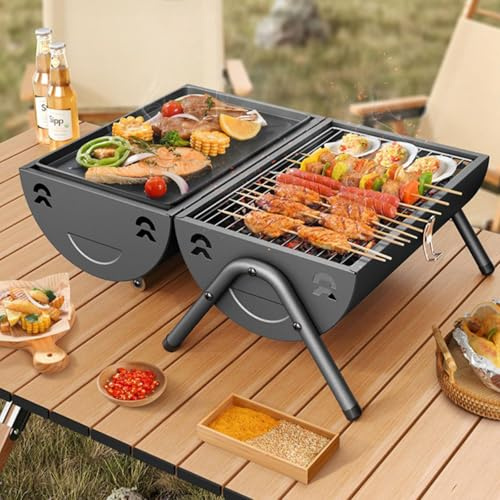 Parrilla portátil de acero inoxidable para barbacoa – Barbacoa compacta de carbón vegetal para camping y picnic, barbacoa de barril ron