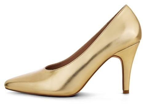 GENSHUO Tacones Altos Mujer Stilettos Negro Brillante Dorado Marrón Punta Cerrada Slip-On Elegantes Clásicos Boda Oficina Fiesta Cómodos, Oro, 39 EU