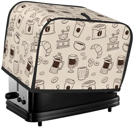 Toaster Cover 2 Slice with Coffee Pattern Dustproof Bakeware Protection Wide Slot Reusable for Kitchen Small Appliance TC1183