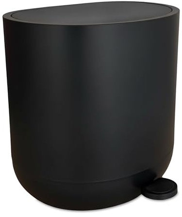 Relaxdays Cubo de Basura de 7L con Cierre Suave, Pedal, Interior extraíble, para cosméticos, Negro 26×26×23 cm