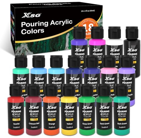 XSG Acrylfarben-Set, 18 Farben × 60 ml, Acrylfarben-Set für Erwachsene, ungiftig, perfekt zum Gießen auf Leinwand, Holz, Handwerk, Fliesen, Felsen, Malerei