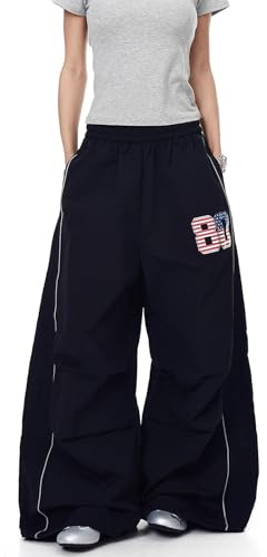 Xinor Pantalone Cargo Y2K Donna Baggy Streetwear Vita a Cordino Hip Hop Paracadute Americano retrò Largo Comodo Sportivo Casual